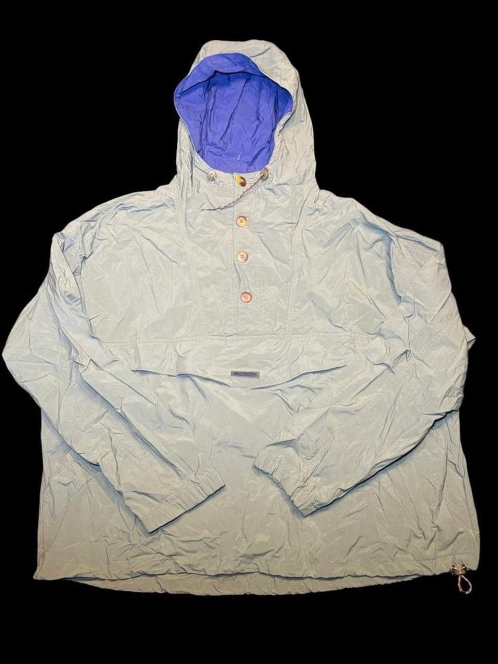 Men's Light Green Hooded Pullover Raincoat with Contrasting Blue Lining